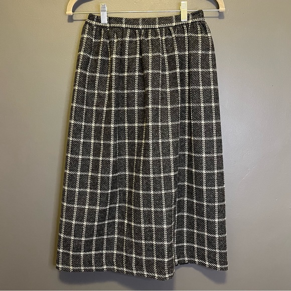 Vintage wool blend window pane pencil skirt gray white 6P - Picture 3 of 11